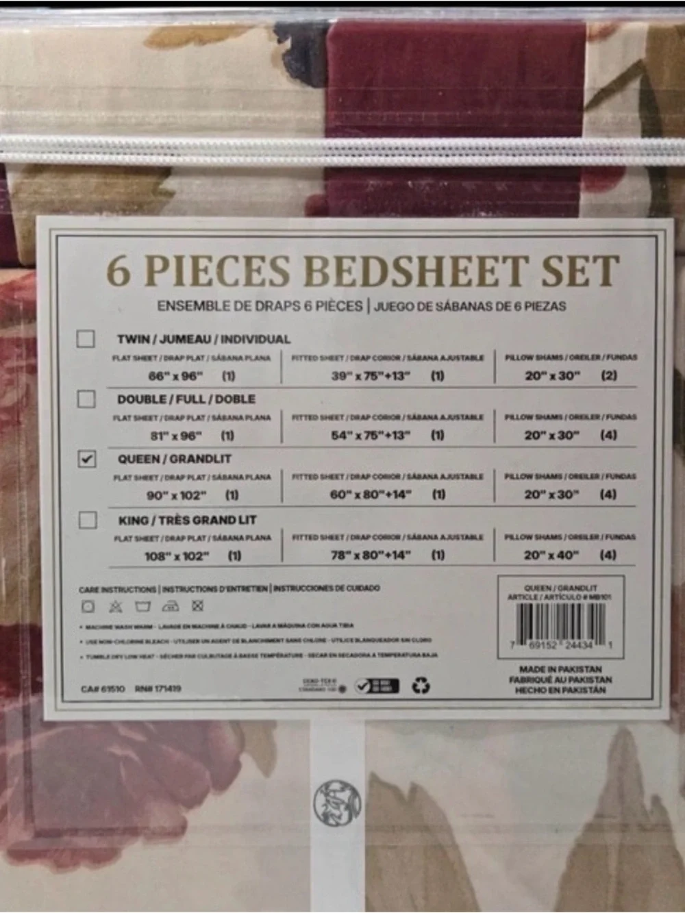 6-Piece Floral Queen Bedsheet Set - Burgundy Floral on Cream